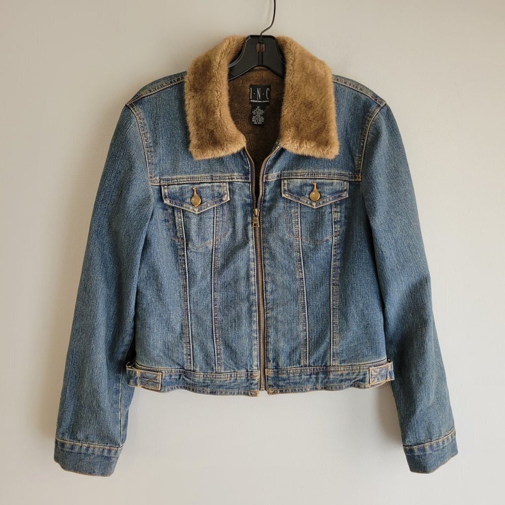 INC International Concepts Faux Fur-lined Denim Jacket Size M